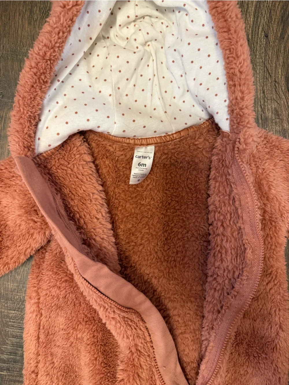Carter's Plush Pink Hooded Baby Footed Fleece One-Piece